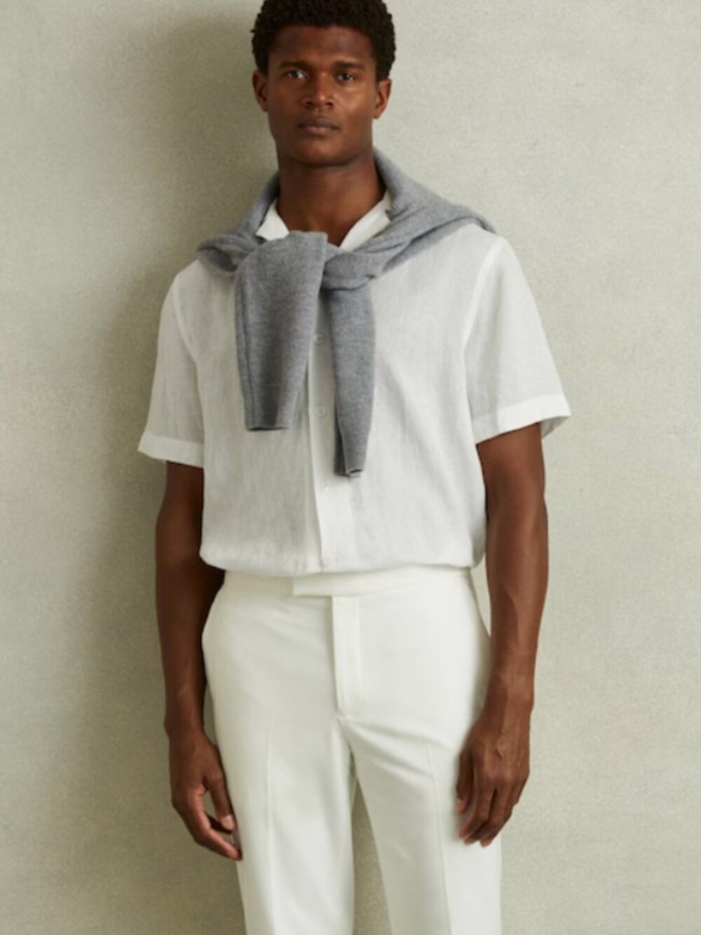 Reiss Beldi Linen Cuban Collar Shirt Size M White